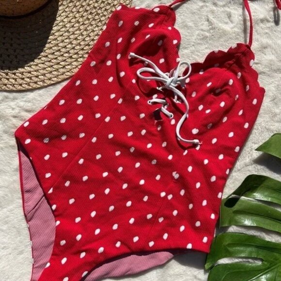 Marysia Red Broadway Polka Dot Lace Up Maillot - Picture 7 of 7